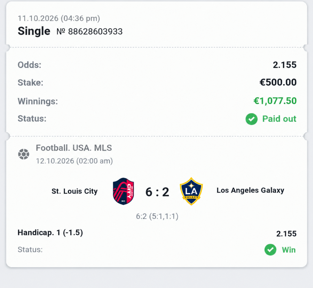 Winning bet slip