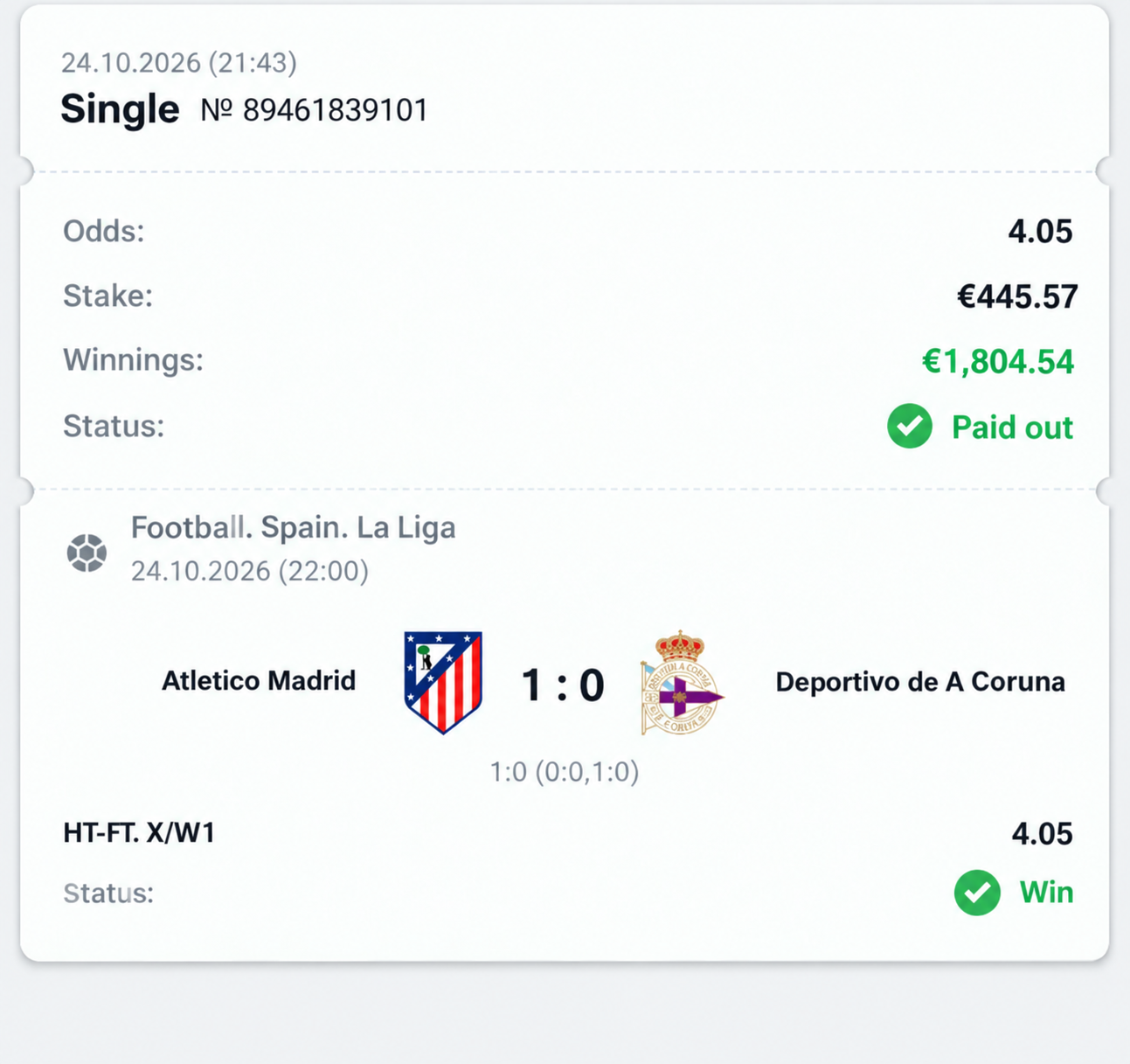 Winning bet slip